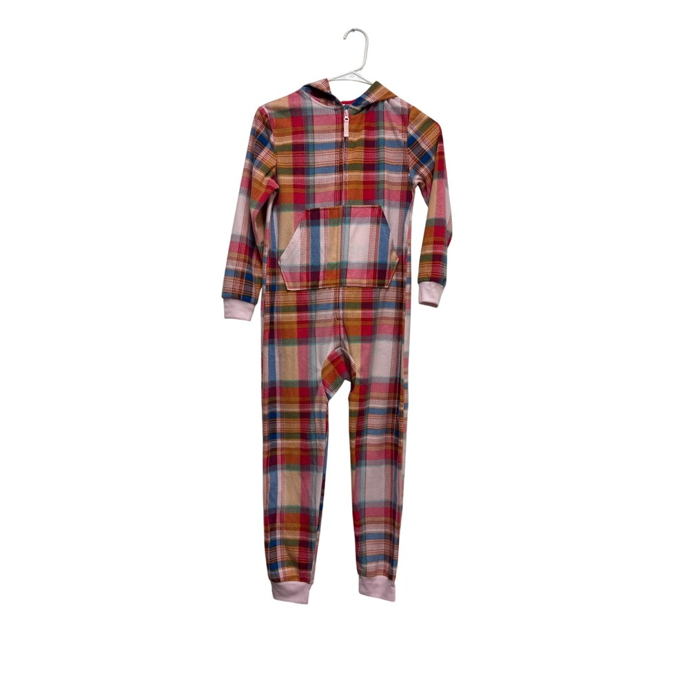 Cat & Jack Kids Pink Plaid Hooded One Piece Pajamas Size M 8 Fleece Sleeper NWT